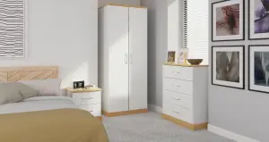 Whitby 2 Door Wardrobe with Shelf & Hanging Rail in White Ash & Oak (Ready Assembled)