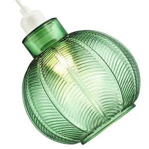 Designer Ribbed Leaf Themed Forest Emerald Green Glass Pendant Lighting Shade