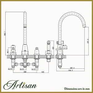 Artisan Kensington 3 Hole Traditional Kitchen Mixer Tap With Hand Spray - Pewter