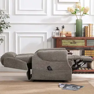 Rise Recliner Chair With Dual Motor, Remote Control, Multi-Recline Positions And Pocket Storage In Brown Fabric