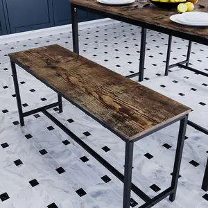 Vida Designs Brooklyn Dark Wood Industrial 4 Seater Dining Table & Bench Set