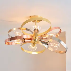 Anson Lighting Dalhart 6lt Semi Flush light finished in Brushed brass, nickel and copper plate