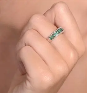 Emerald And Diamond Eternity Ring 0.56Ct In 9K White Gold