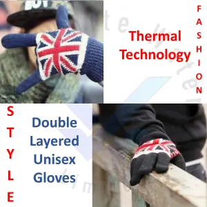 2 Layers Winter Gloves Full Fingers Union Jack British Flag Woolly Knitted Unisex Mittens