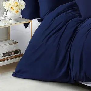 Marnisha Polyester Solid Colour Duvet Cover Set with Pillowcases Navy / Single - 1 Standard Pillowcase