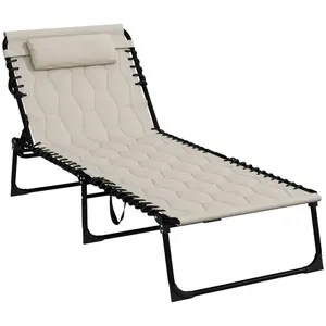 Outsunny Foldable Sun Lounger w/ Reclining Back & Padded Seat Khaki