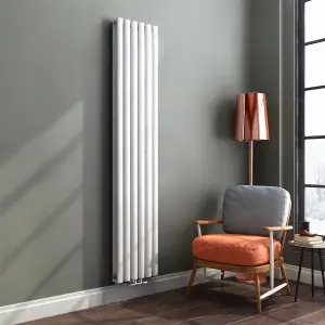 Nes Home 1800 x 360 mm Central Connection Vertical Designer Radiator White Double Oval Tube