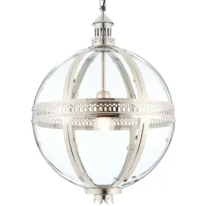 Hanging Ceiling Pendant Light Nickel & Clear Glass Vintage Lamp Bulb Orb Shade