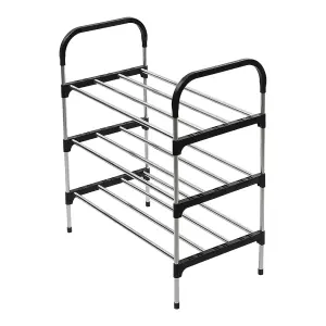 3 Tiers Black Freestanding Shoe Rack Shoe Storage Organizer Saving Space Shelves