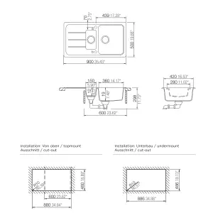 Cooke & Lewis Arber Black Composite quartz 1.5 Bowl Sink & drainer 500mm x 900mm