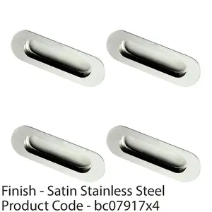 4 PACK - Recessed Sliding Door Flush Pull 102mm x 51mm 12mm Depth Satin Steel Radius