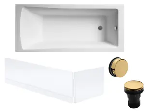 Square Single Ended Bath, Panels and Brushed Brass Waste - 1700 x 700mm