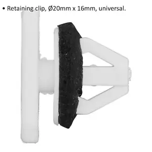 20 PACK White Retaining Clip - 20mm x 16mm - Universal Vehicle Fitting