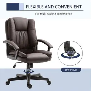 HOMCOM Swivel Executive Office Chair Mid Back Faux Leather Computer Desk Chair For Home With Double-Tier Padding, Arm, Wheels, Brown | Aosom UK