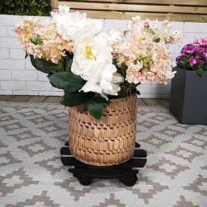 28cm Black Round Garden Plant Pot Flower Trolley Stand On Wheels