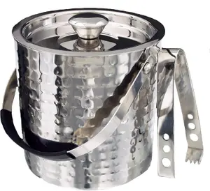 Buckingham Double Wall Stainless Steel Ice Bucket 2.3 L with Lid and Ice Tong for Home, Restaurant, BBQ, Clubs, Parties