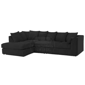 Luxor Black Jumbo Cord Large 5 Seater Corner Sofa Long Left Hand Facing