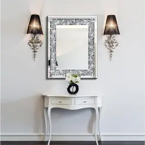 DEENZ 60x80cm Sparkling Decorative Wall Mirror Silver Crystal Crush Diamond