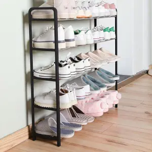 AMOS Metal 5-tier Shoe Rack Organiser - Black & Silver