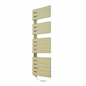 Rinse Bathrooms Designer Flat Panel Electric Heated Towel Rail Radiator Bathroom Prefilled Brushed Brass 1380x500mm