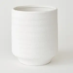 Medium White Terracotta Vase - Modern Vase for Fresh or Artificial Flower Stem Bouquet Arrangements - H21.5 x 18.5cm Diameter