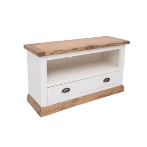 Tropea Off White 1 Drawer TV Cabinet Brass Cup Handle