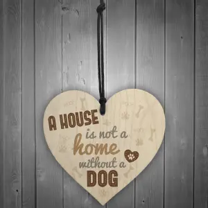 Red Ocean Home Without A Dog Wooden Hanging Heart Wall Sign Plaque Gift for Dog Animal Lover