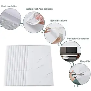 Elegant White PVC 10 Pack Self-Adhesive Waterproof Easy Peel-and-Stick Installation Marble Tile Stickers 60x30cm