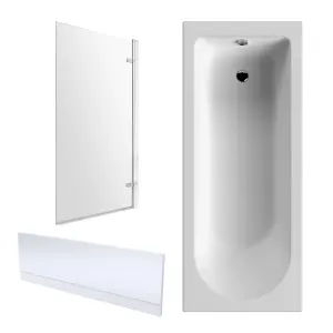 Bath Suite - 1700x750mm Round Bath, Front Panel and Hinged Bath Screen - Chrome