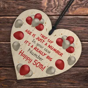 Red Ocean Hilarious Birthday Gifts For 50th Birthday Wooden Heart 50th Birthday Gifts For Women Men Mum Dad Nan Grandad