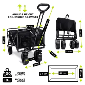 Folding Garden Trolley with Large Wheels and Removable Fabric, Ideal for Festivals, Camping, Black - Maximum Load 100kg