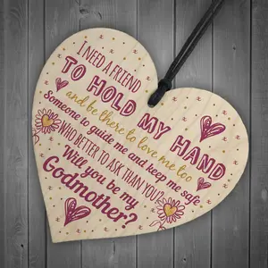 Red Ocean Will You Be My Godmother Gift For Friend Wooden Heart Sign Godparent Asking Christening Gifts