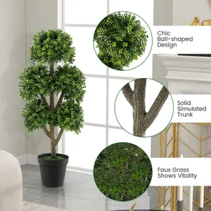 COSTWAY 115cm Artificial Boxwood Fake 5 Ball Topiary Tree Indoor Office Decor