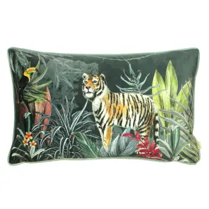 Evans Lichfield Zinara Tiger Rectangular Velvet Piped Feather Filled Cushion