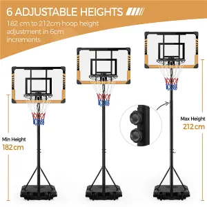 Yaheetech Brown Portable Basketball System with Adjustable Height Pole and Wheels 82cmL x 57cmW