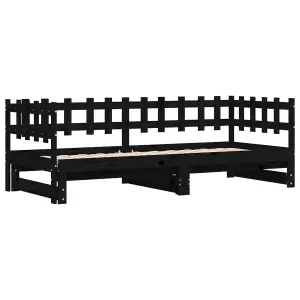 Berkfield Pull-out Day Bed Black 2x(80x200) cm Solid Wood Pine