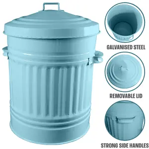 Duck Egg Blue Metal Bin with Dustbin Lid Strong Steel 30L Bin Ideal for Kitchen Bathroom Rubbish Bin Animal Feed Pet Food