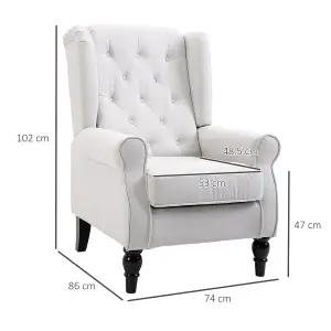 HOMCOM Accent Armchair Home Furniture Retro Tufted Club Wood Fabric Cream White