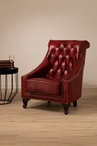 Victor Red Leather Studded Armchair