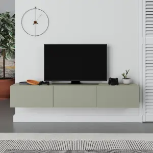 Decortie Francy Modern Wall Mounted TV Unit 55" Multimedia Centre Ash Green White 180cm