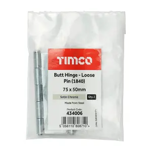 TIMCO Butt Hinges Loose Pin (1840) Steel Satin Chrome - 75 x 50