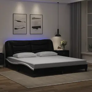 Berkfield Bed Frame with LED without Mattress Black and White 180x200 cm Super King