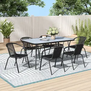 Rectangle Wood Grain Table with Umbrella Hole Coffee Table for Garden 150 x 90cm