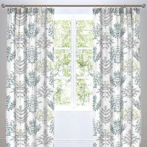 Emily Botanical Print Pair of Pencil Pleat Curtains With Tie-Backs