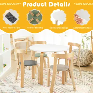 Costway 5-Piece Kids Table and Chair Set Children Wooden Activity Table 4 Curved Chairs