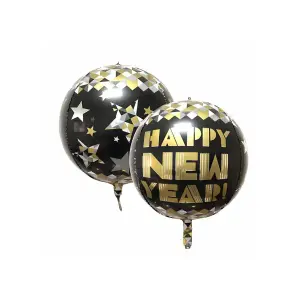 Realmax Round New Year 4D Balloon Black/Gold (22in)