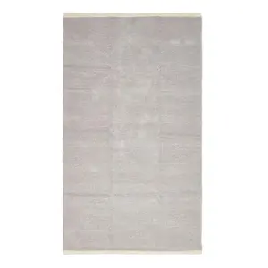 Homescapes Light Grey 100% Cotton Plain Chenille Rug with Natural Trim, 60 x 100 cm