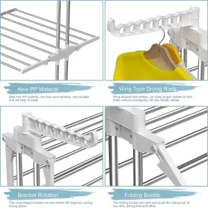 3 Tiers Foldable Stainless Steel Clothes Airer Drying Rack for Indoor Outdoor-White