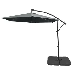 Grey 3m LED Cantilever Parasol With Plain Base