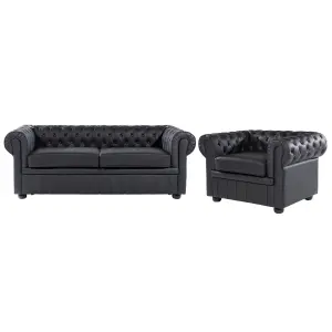 Leather Living Room Set Black CHESTERFIELD